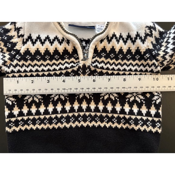 Children's Place Fair Isle Knit Sweater Baby 12-18 month Cream/Black Quarter Zip - Picture 7 of 9